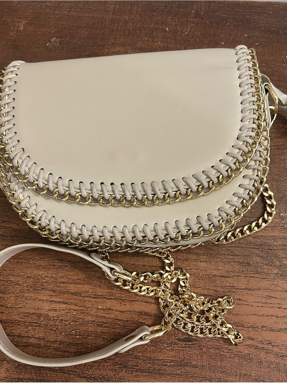 Jenn & Co Taupe Purse On Chain Gold Chain Hardware Travel inside  Zipper pockets